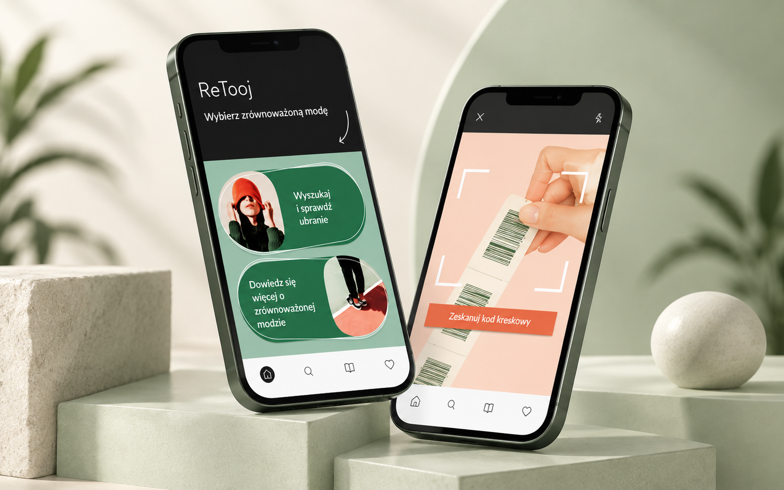 ReTooj mobile app interface — mindful shopping concept